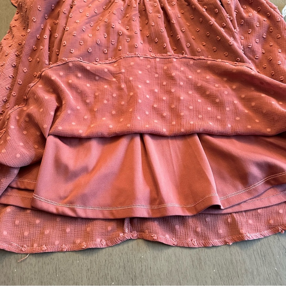 ALTAR’D STATE Swiss Dot Flutter Sleeve Mini Dress Dark Rose Color Size Medium - Picture 7 of 11